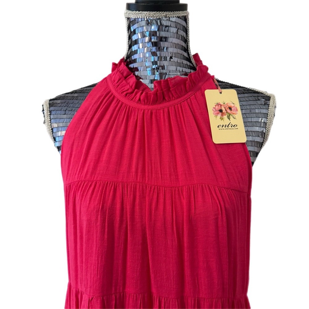 Entro Fuchsia Tiered Halter Flowy Maxi Dress Lined Women Size Large NWT - Picture 3 of 16